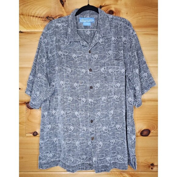 Bermuda Bay Fishing Theme Men's Shirt GRAY Size L 100% Silk - Picture 12 of 12
